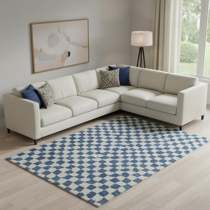 10' X 14' Geometric Washable Area Rug With UV Protection (709396) - Navy Blue / Ivory