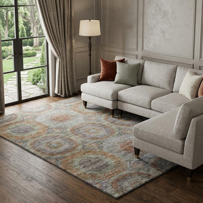 10' X 14' Geometric Washable Area Rug With UV Protection (688570) - Rust / Charcoal / Beige