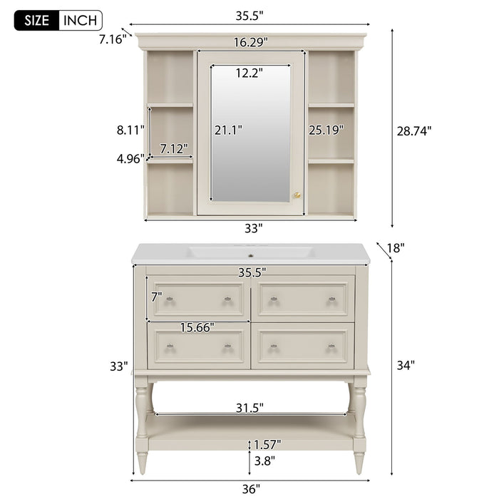 Giga bathroom vanity with medicine cabinet, four-drawer storage, adjustable shelf, and mirror for modern bathroom decor.