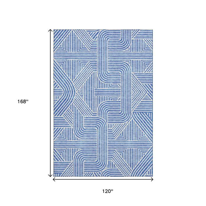 10' X 14' Abstract Geometric Washable Area Rug With UV Protection (672893) - Blue / Ivory