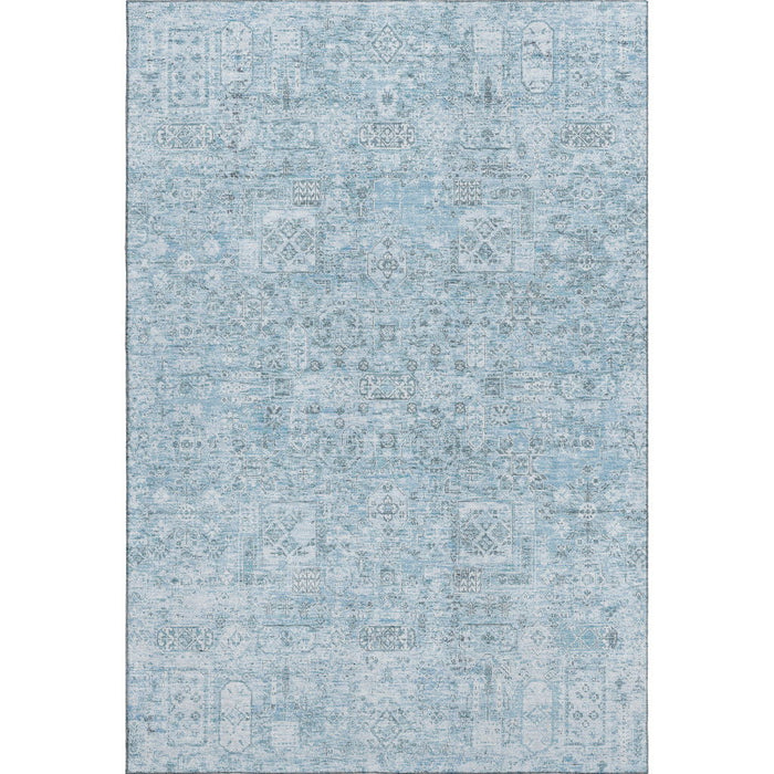 10' X 14' Floral Washable Area Rug With UV Protection (651208) - Sky Blue / Ivory