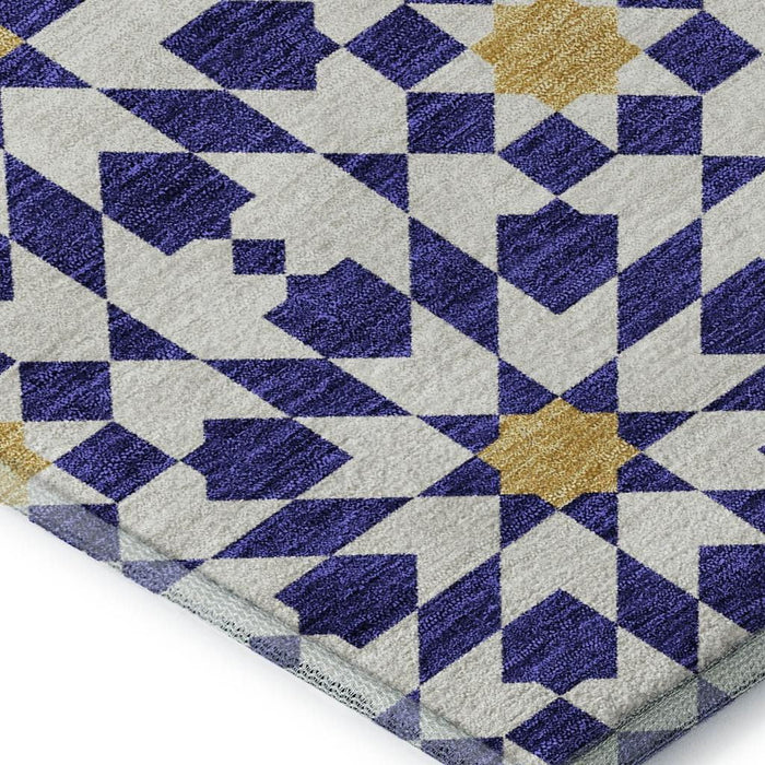 10' X 14' Geometric Washable Area Rug With UV Protection - Navy Blue