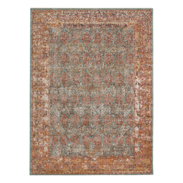 9' x 12' Medallion Power Loom Worn Faded Area Rug - Teal And Orange