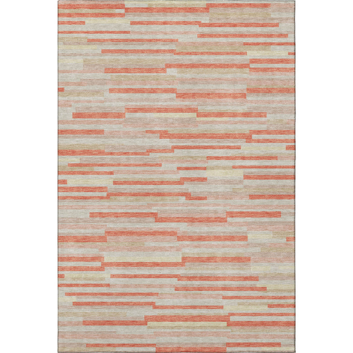 10' X 14' Striped Washable Area Rug With UV Protection (671096) - Salmon / Beige