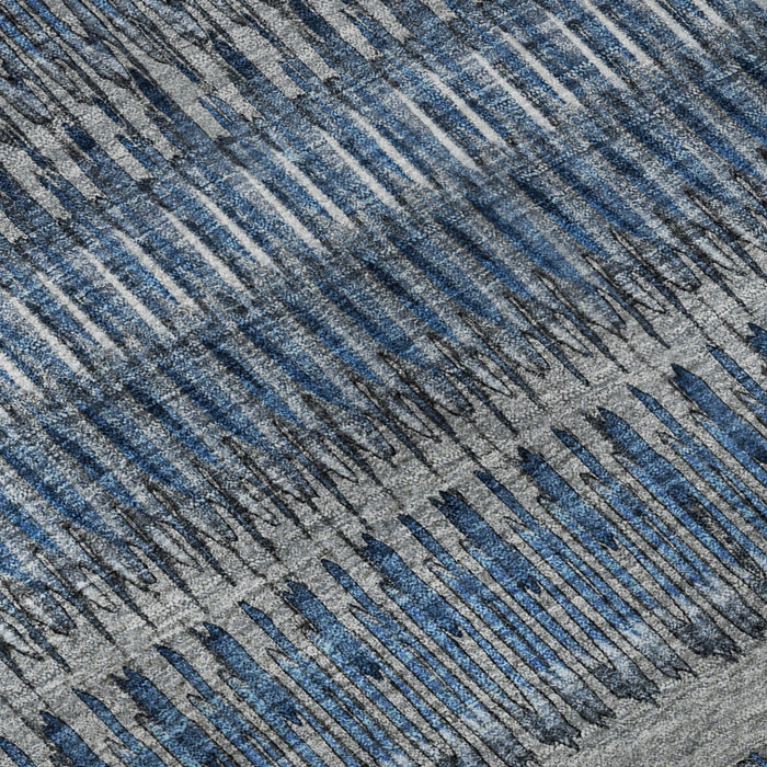 10' X 14' Striped Washable Area Rug With UV Protection (650464) - Blue / Ivory