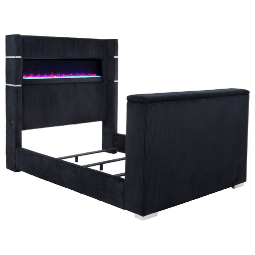 Black Tisdall Queen Wingback TV bed with flame visualizer and upholstered headboard by CoasterEveryday