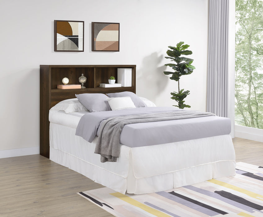 CoasterEveryday Westpark 49-inch full bookcase headboard in dark pine with built-in shelves