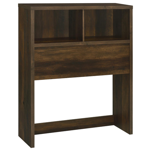 CoasterEveryday Westpark 49-inch twin bookcase headboard in dark pine with open storage shelves