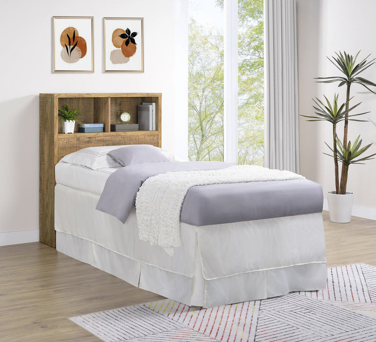 Westpark 49-inch twin bookcase headboard by CoasterEveryday in mango finish, showing the wood grain and built-in storage shelves.