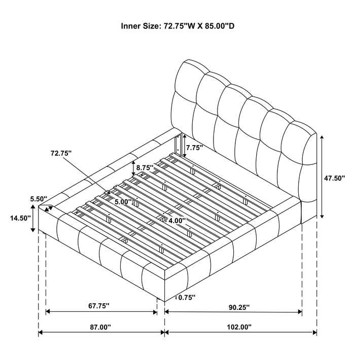 Nollet 48-inch Upholstered California King Platform Bed Grey
