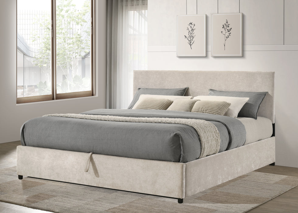 Reeves Upholstered Eastern King Lift-Top Storage Platform Bed Beige