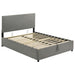 Grey Reeves upholstered full lift-top storage platform bed by CoasterEveryday, showing the bed's upholstered headboard and lift mechanism.