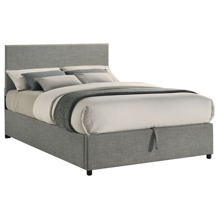 Grey Reeves upholstered full lift-top storage platform bed with tufted headboard and sturdy wooden frame, by CoasterEveryday.