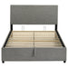 Grey Reeves upholstered full lift-top storage platform bed with tufted headboard and sleek furniture design.