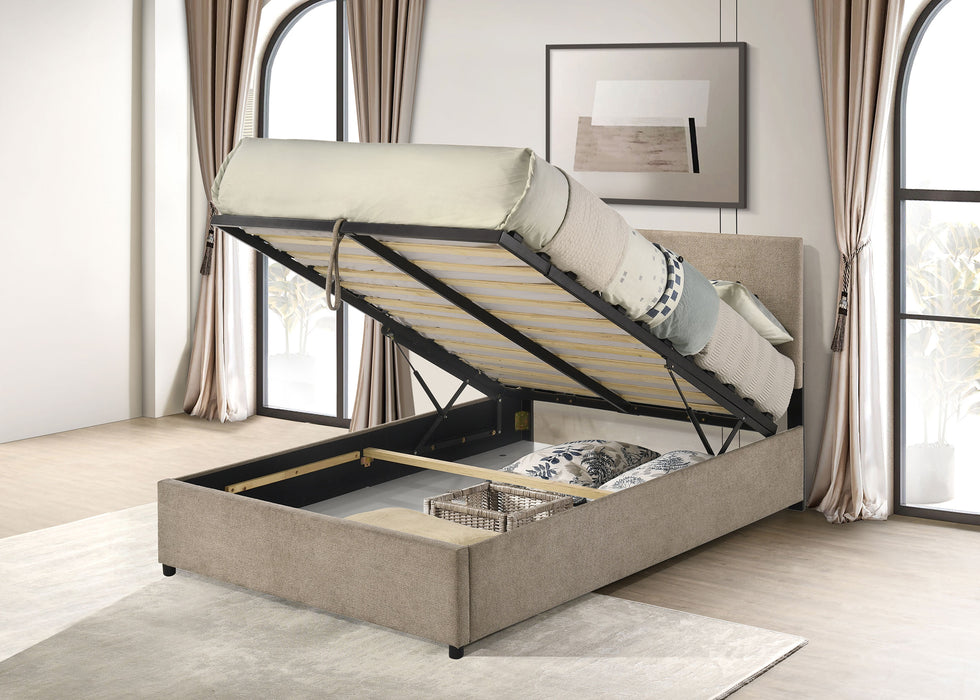 Reeves Upholstered Full Lift-Top Storage Platform Bed Tan