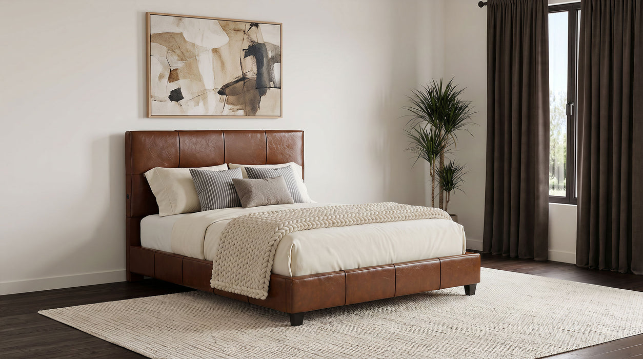 Farrell Queen Faux Leather Upholstered Panel Bed Brown