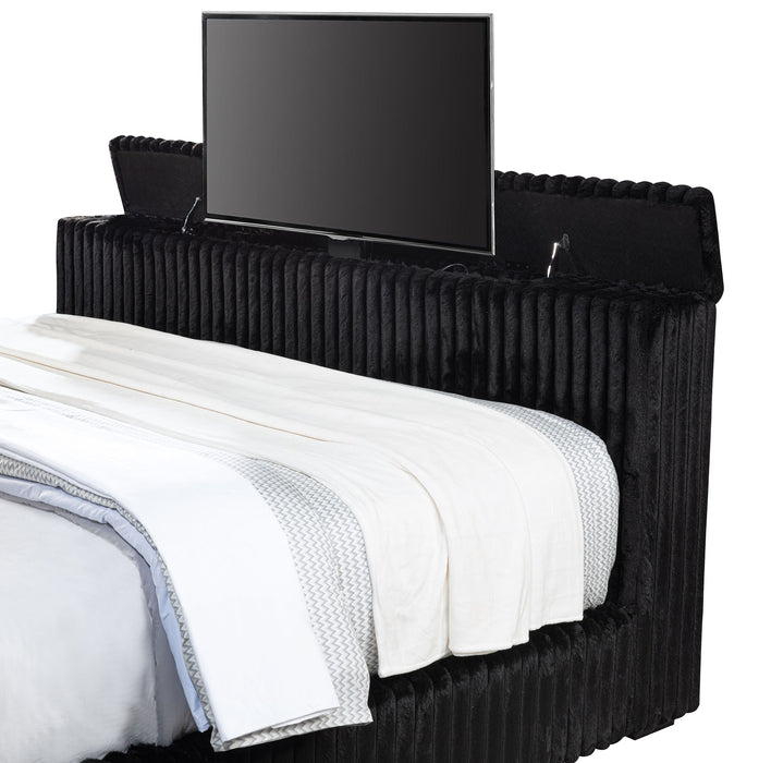Centergrove Upholstered Eastern King Wingback TV Bed Black
