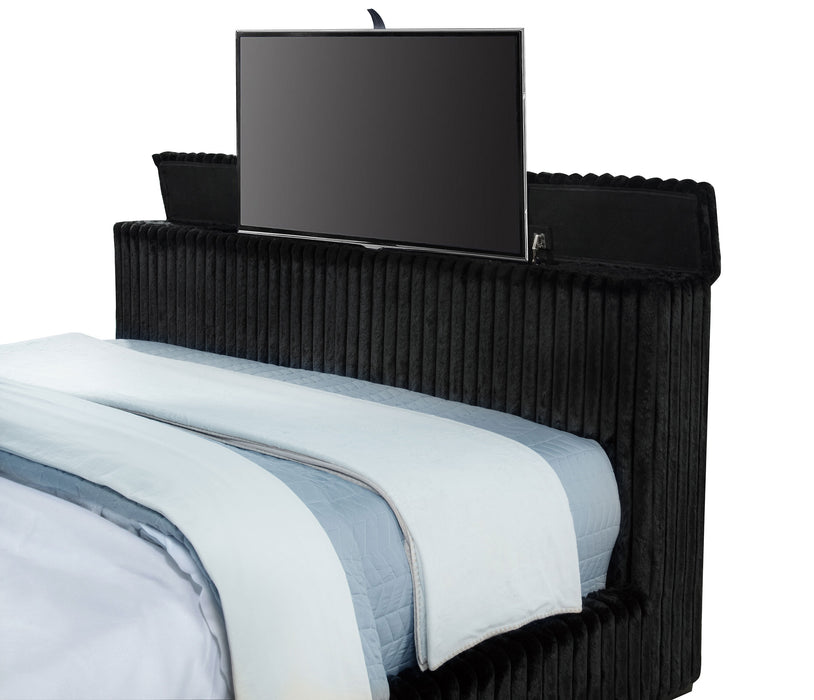Centergrove Upholstered California King Wingback TV Bed Black