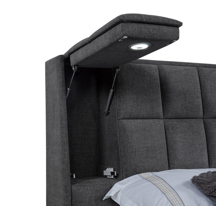 Dreux Upholstered California King Panel Platform Bed Grey