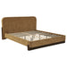 California King platform bed by CoasterEveryday with upholstered headboard in curry and walnut finish, modern furniture design.