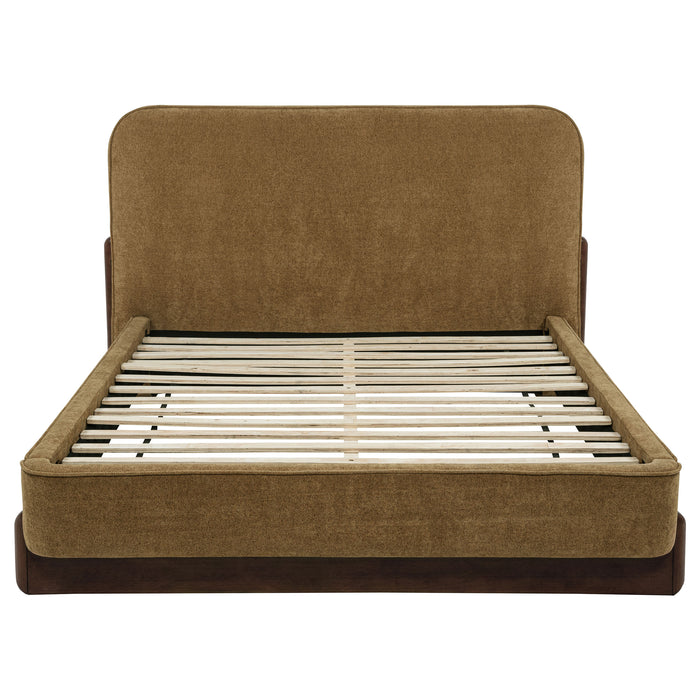 Baldacci Upholstered Queen Platform Bed Curry and Walnut