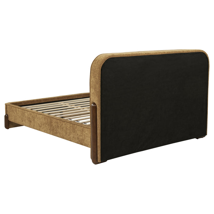Baldacci Upholstered Queen Platform Bed Curry and Walnut