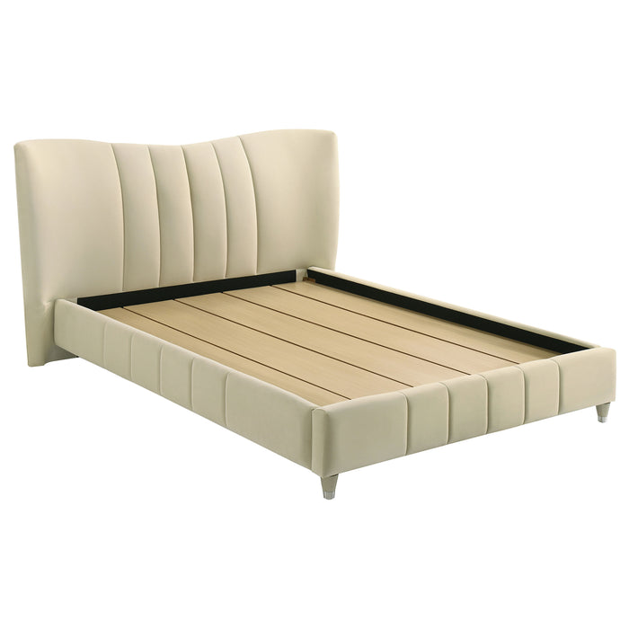 Evelyn Upholstered Queen Panel Platform Bed Ivory
