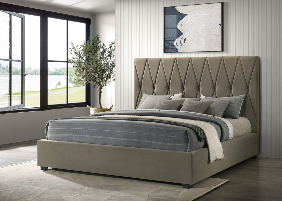 Delsea Upholstered Eastern King Panel Platform Bed Light Brown