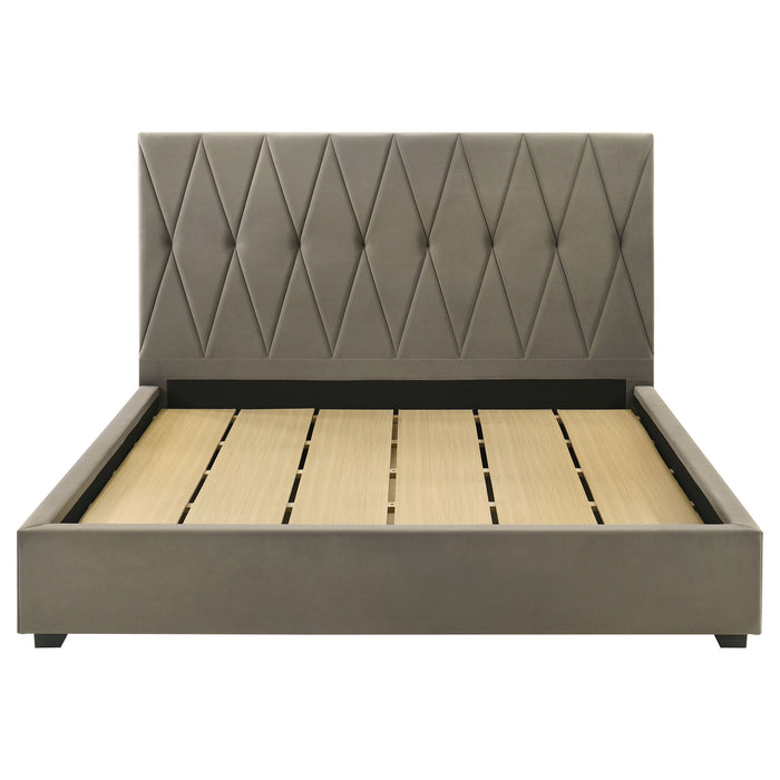 Delsea Upholstered Eastern King Panel Platform Bed Light Brown