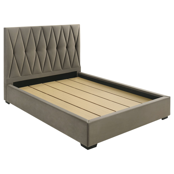 Delsea Upholstered Queen Panel Platform Bed Light Brown
