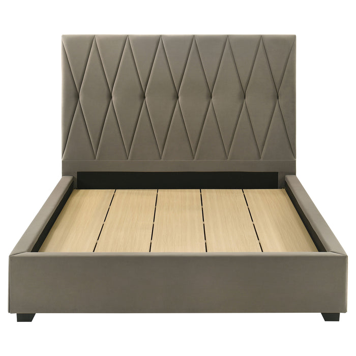 Delsea Upholstered Queen Panel Platform Bed Light Brown