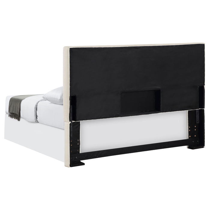CoasterEveryday Pirro upholstered queen or full panel headboard in sand fabric viewed front-on