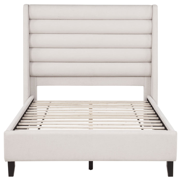 Leslie Upholstered Tufted Full Wingback Platform Bed Beige