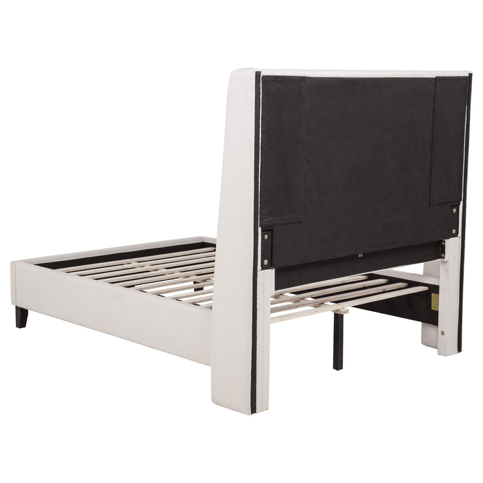Leslie Upholstered Tufted Full Wingback Platform Bed Beige