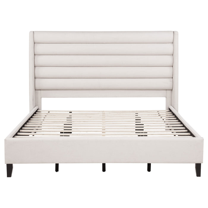 Leslie Upholstered Tufted Eastern King Wingback Platform Bed Beige