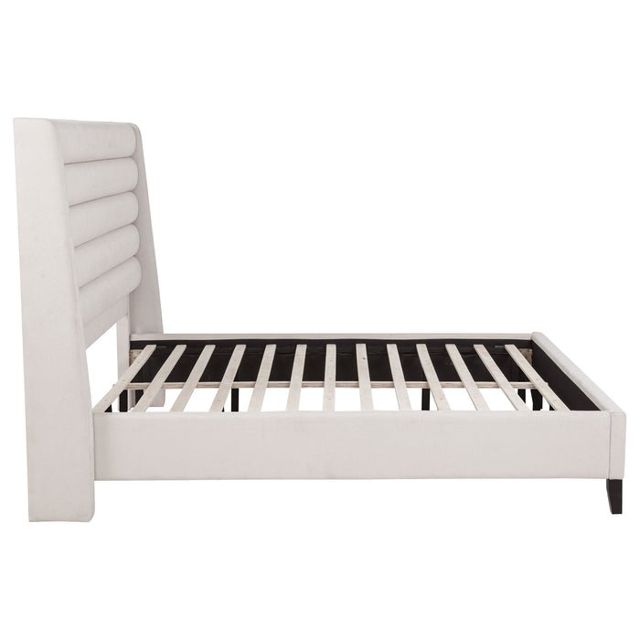 Leslie Upholstered Tufted Eastern King Wingback Platform Bed Beige