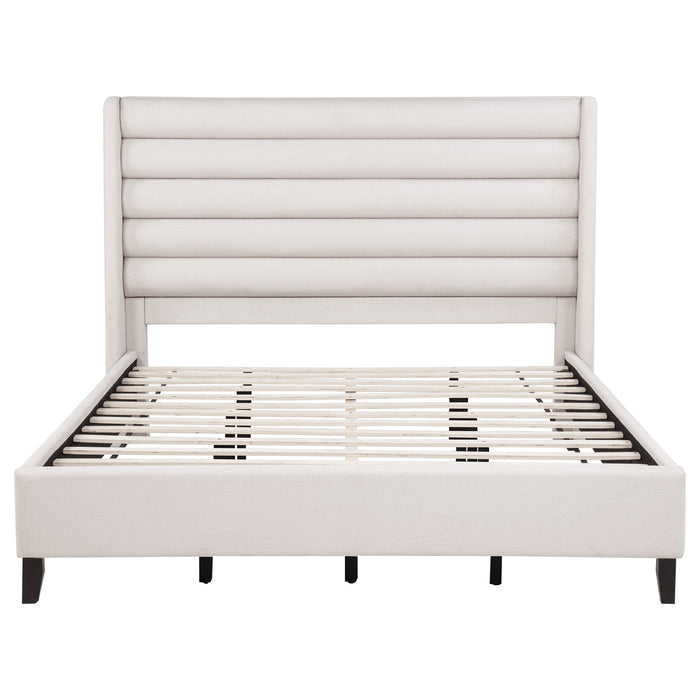 Leslie Upholstered Tufted California King Wingback Platform Bed Beige