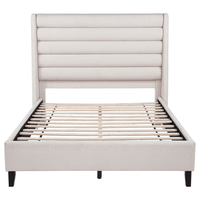 Leslie Upholstered Tufted Queen Wingback Platform Bed Beige