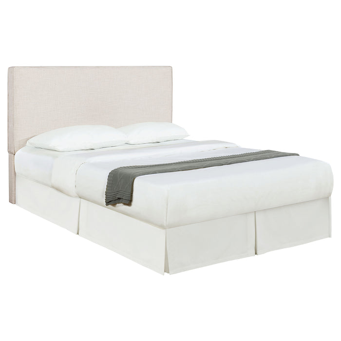 Sand-colored Kosmo upholstered queen or full panel headboard by CoasterEveryday, showcasing plush fabric and modern design.