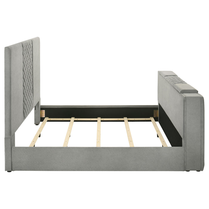 Tara 61-inch Upholstered Eastern King Panel TV Bed Grey
