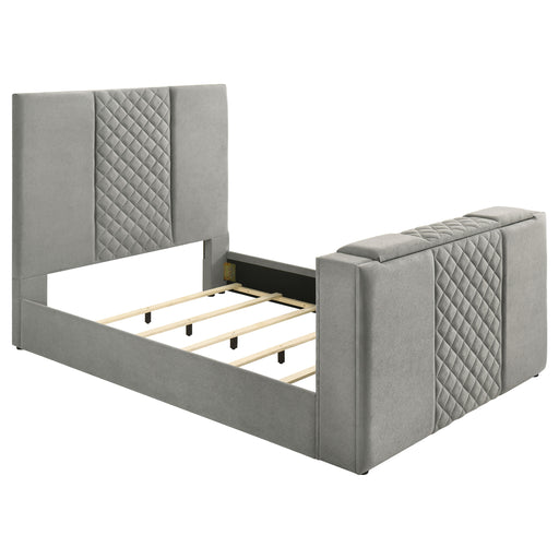 Tara 61-inch upholstered queen panel TV bed in grey by CoasterEveryday