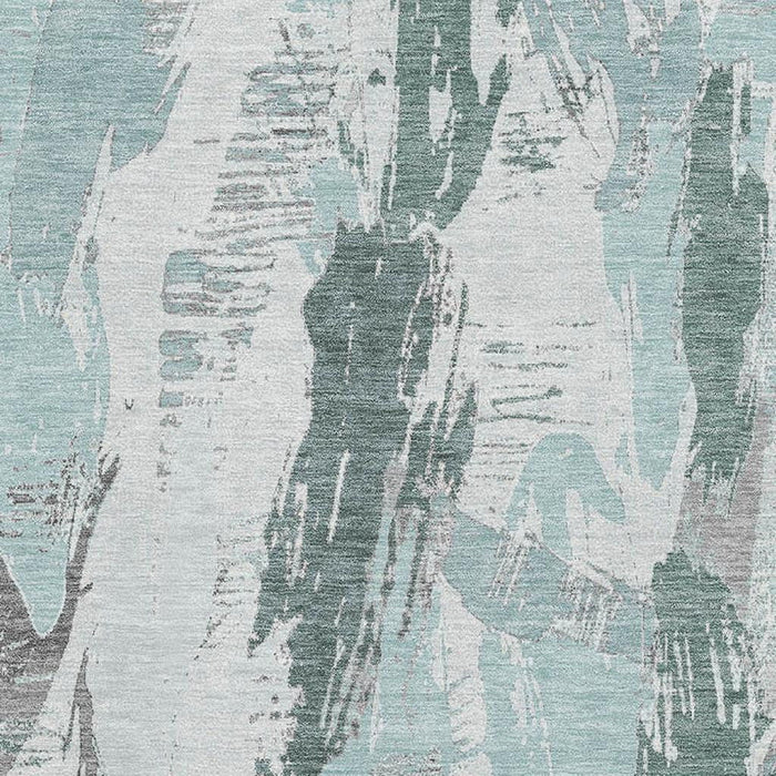 10' X 14' Abstract Washable Area Rug With UV Protection (694670) - Teal / Ivory / Gray