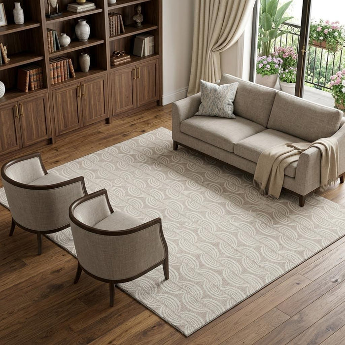 10' X 14' Ogee Washable Area Rug With UV Protection (682769) - Khaki / Ivory