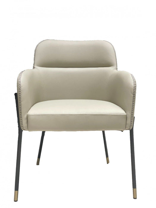 Upholstered Faux Leather Slat Back Dining Arm Chair - Gray