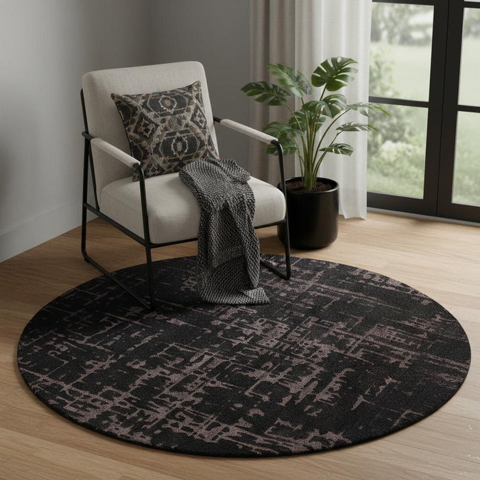 5' Abstract Washable Round Rug (548688) - Black / Gray