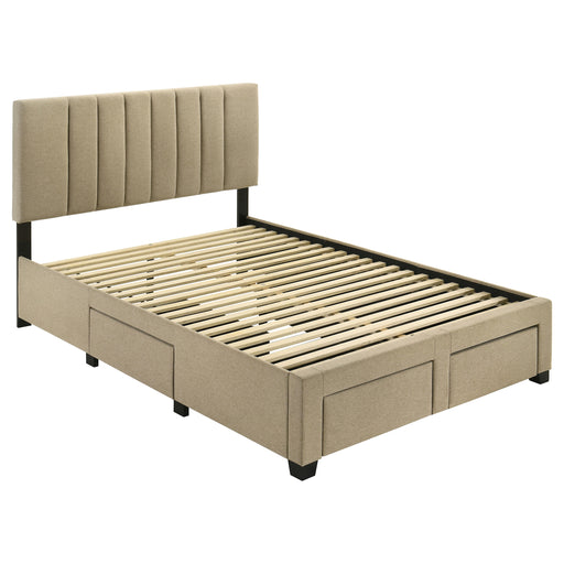 Wheatland 4-drawer upholstered full storage bed in light brown by CoasterEveryday