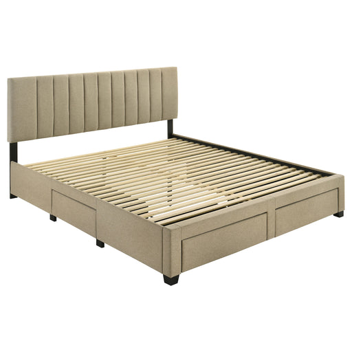 Wheatland 4-drawer upholstered Eastern king storage bed in brown by CoasterEveryday