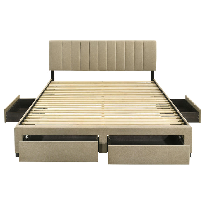 Wheatland 4-drawer Upholstered Eastern King Storage Bed Brown