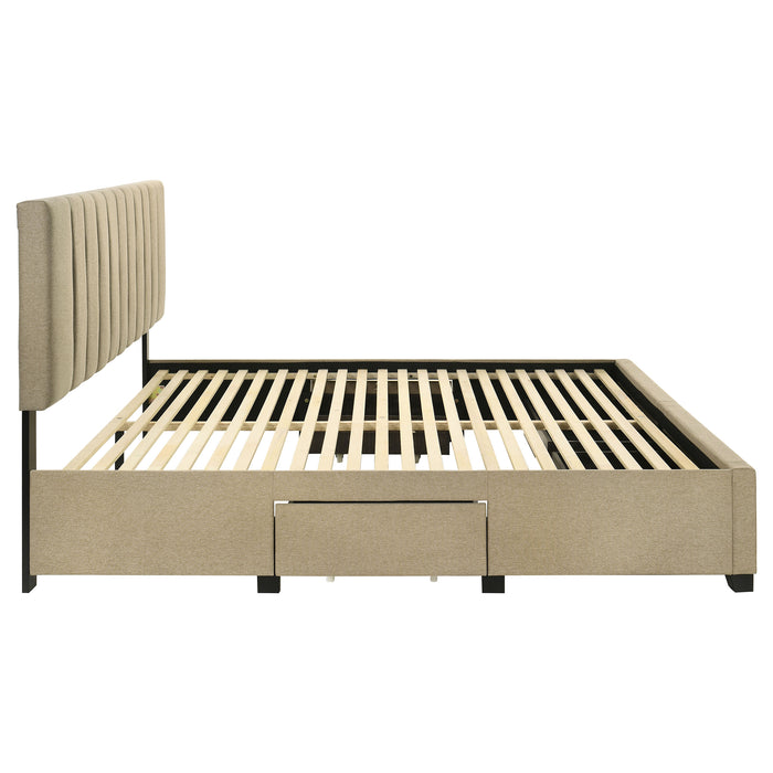 Wheatland 4-drawer Upholstered Eastern King Storage Bed Brown