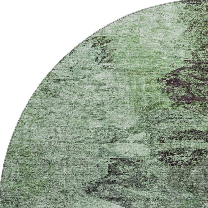 8' Abstract Washable Round Rug With UV Protection (650635) - Green / Brown / Ivory